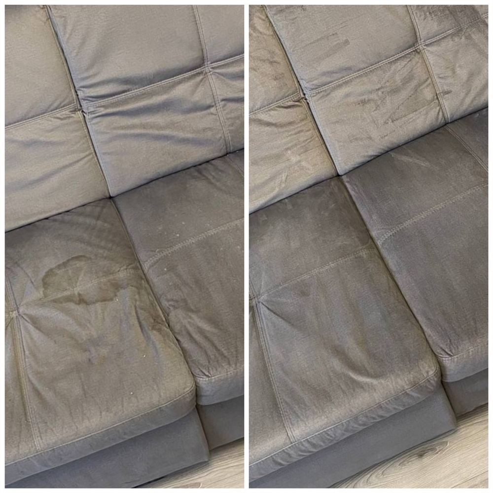 Remoção de manchas em sofá, antes e depois